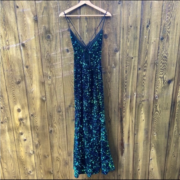 Green Iridescent Sequin Velvet Backless Maxi Dress 🌿 - Picture 7 of 12